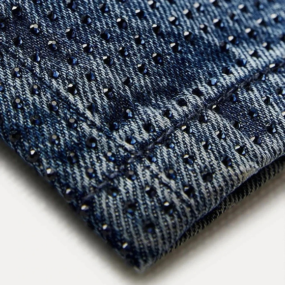 ZARA ZW COLLECTION RHINESTONE HIGH WAIST BOOTCUT BLOGGERS FAVORITE JEANS - Picture 10 of 13